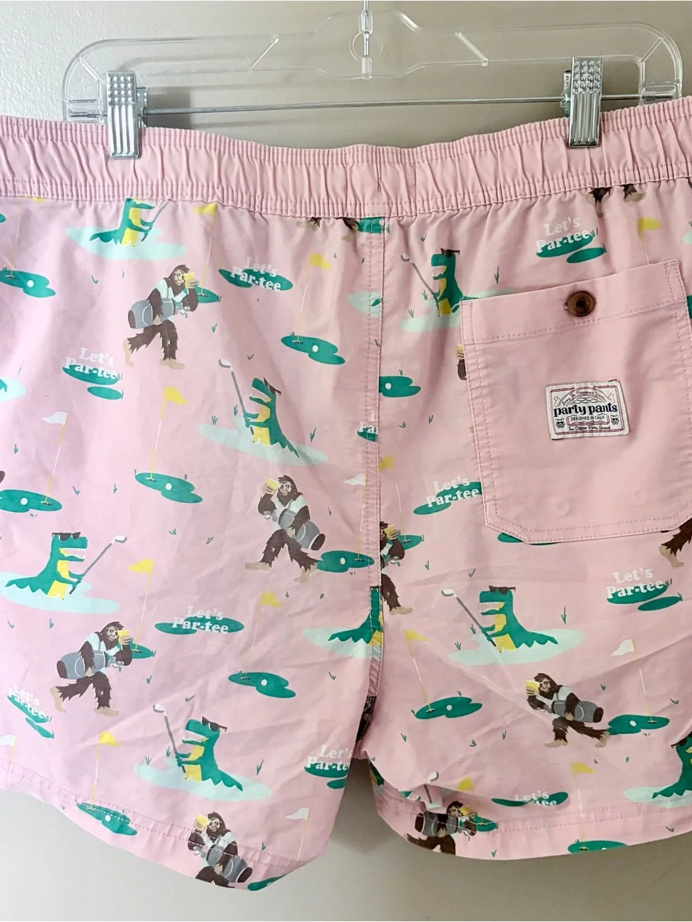 Party Pants Mens Golf Swim Trunks Pink Lets Par-Tee Bigfoot Gator Print